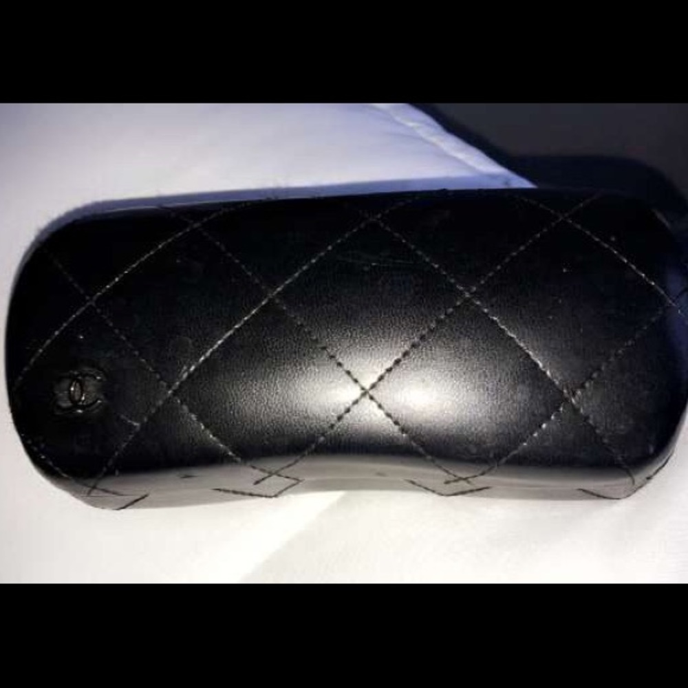 Chanel Black Hard Leather Quilted Sunglasses Case